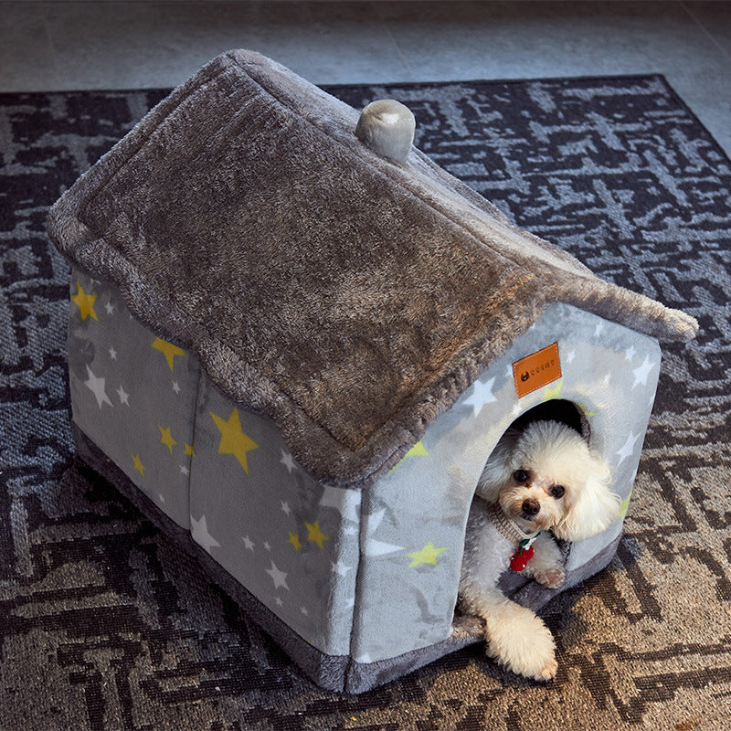 Foldable Dog House Cat Bed Winter Villa Sleep