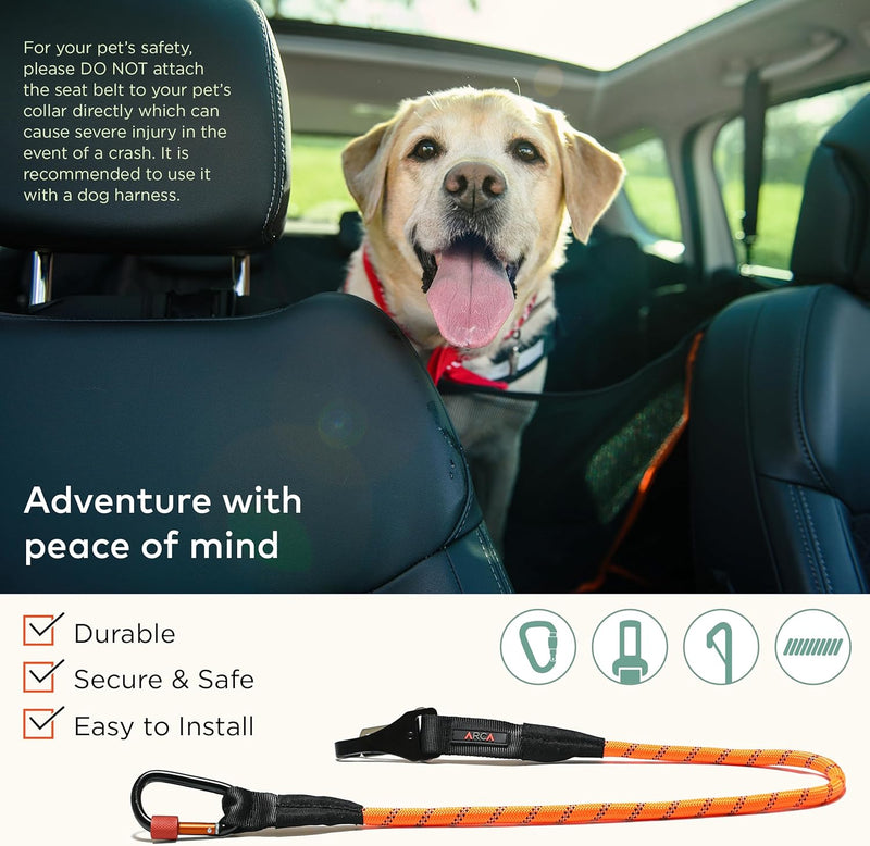 Dog Seat Belt for Car – Heavy-Duty Reflective Pet Restraint with Carabiner & Buckle | Universal Fit for All Dogs – Safe Travel Harness Attachment (Orange)