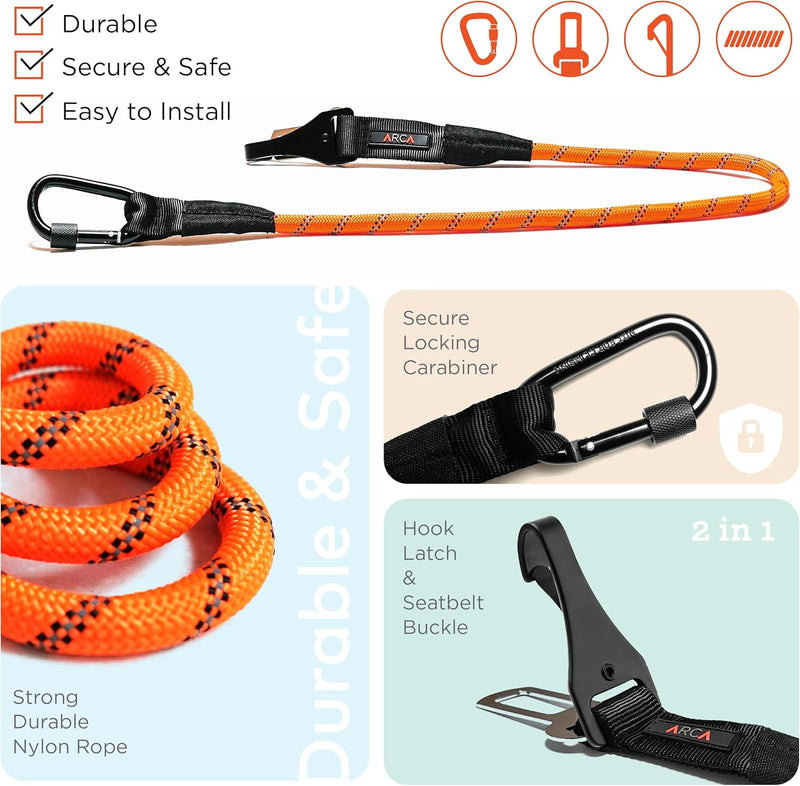Dog Seat Belt for Car – Heavy-Duty Reflective Pet Restraint with Carabiner & Buckle | Universal Fit for All Dogs – Safe Travel Harness Attachment (Orange)