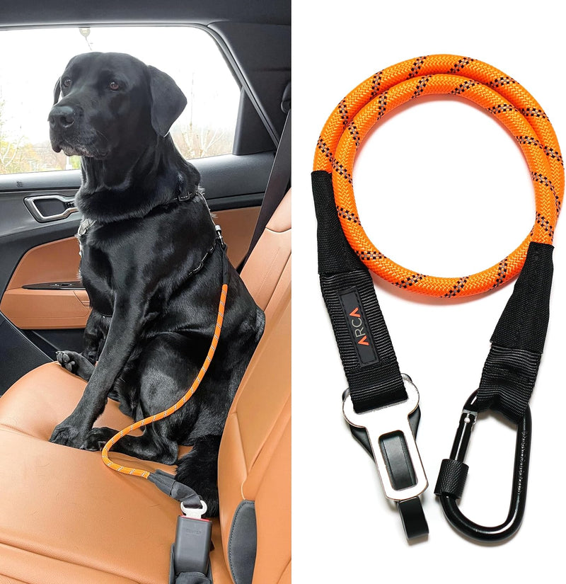 Dog Seat Belt for Car – Heavy-Duty Reflective Pet Restraint with Carabiner & Buckle | Universal Fit for All Dogs – Safe Travel Harness Attachment (Orange)