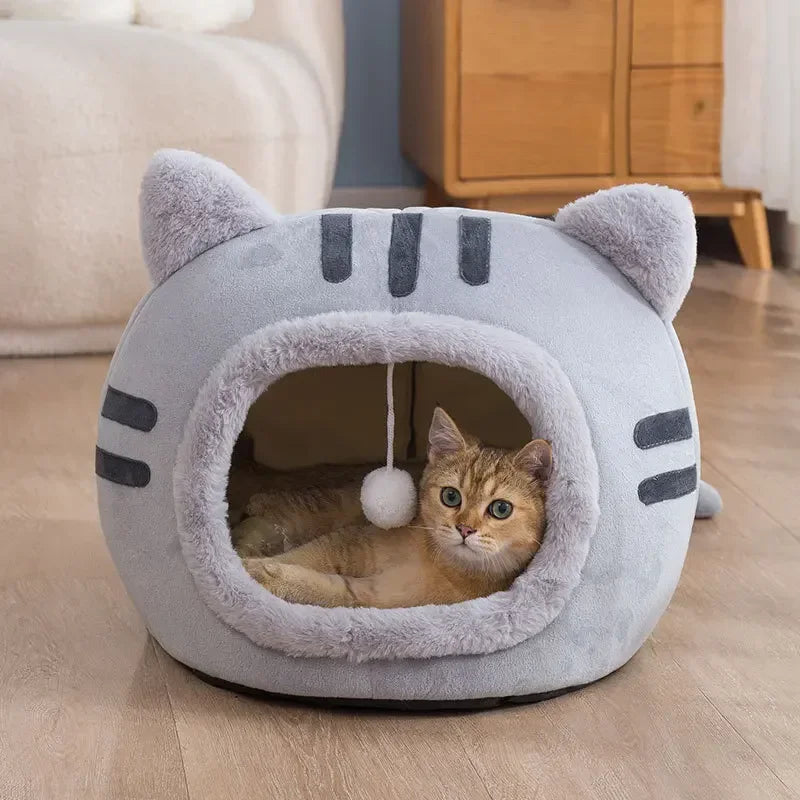 2-in-1 Winter Cat Bed & Small Dog House – Cozy Kitty Cave Nest & Soft Mat | Warm Indoor Pet Tent | Plush Cama Gato for Deep Sleep Comfort | Washable, Foldable Basket Bed for Cats, Kittens, Puppies | Non-Slip, Breathable Design