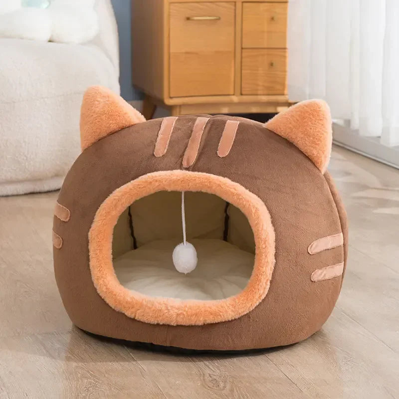 2-in-1 Winter Cat Bed & Small Dog House – Cozy Kitty Cave Nest & Soft Mat | Warm Indoor Pet Tent | Plush Cama Gato for Deep Sleep Comfort | Washable, Foldable Basket Bed for Cats, Kittens, Puppies | Non-Slip, Breathable Design