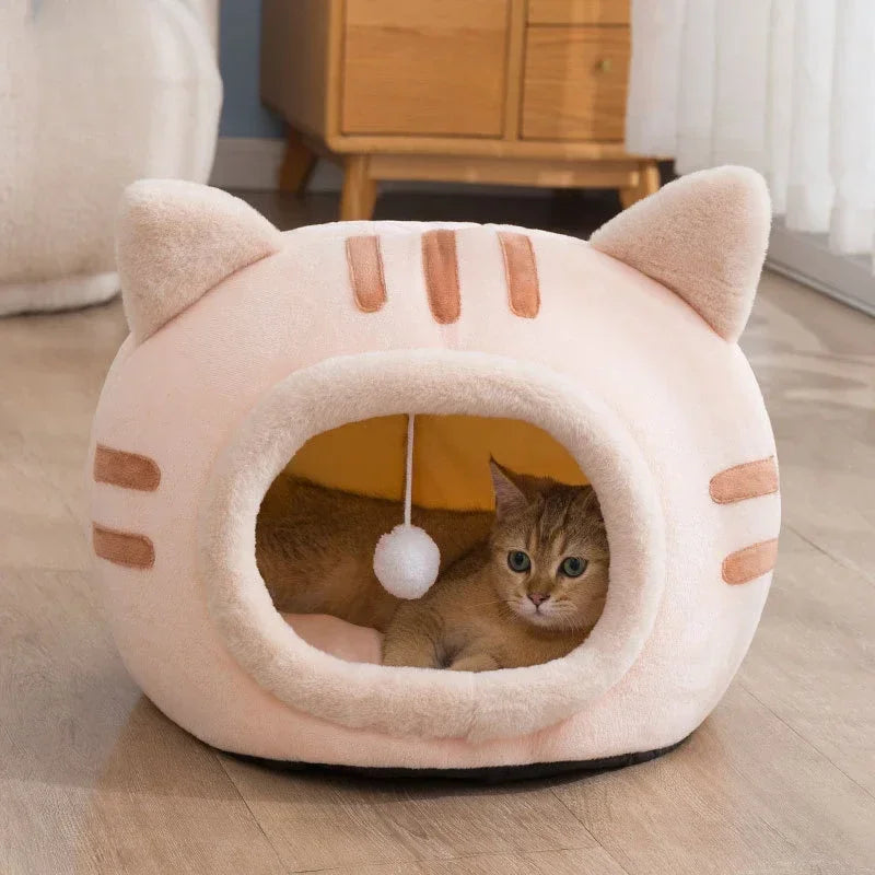 2-in-1 Winter Cat Bed & Small Dog House – Cozy Kitty Cave Nest & Soft Mat | Warm Indoor Pet Tent | Plush Cama Gato for Deep Sleep Comfort | Washable, Foldable Basket Bed for Cats, Kittens, Puppies | Non-Slip, Breathable Design
